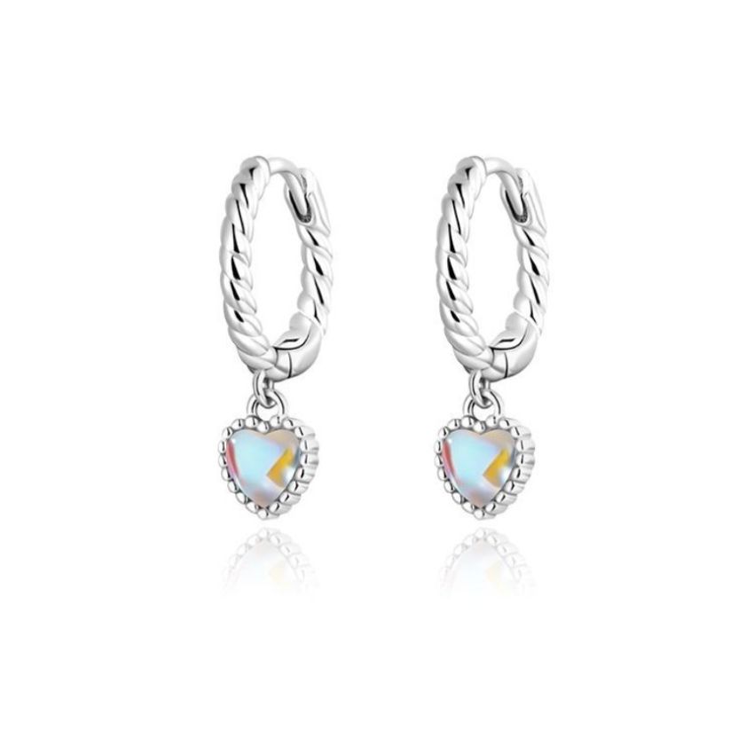 Sterling Silver Moonstone Heart Earrings