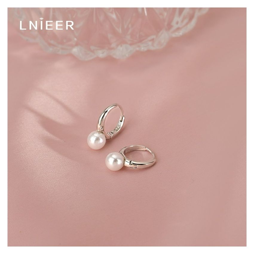 Sterling Silver Ring Pearl Earrings