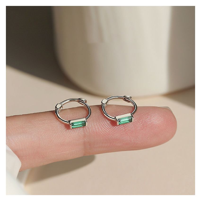 Sterling Silver Green Crystal Ring Earrings