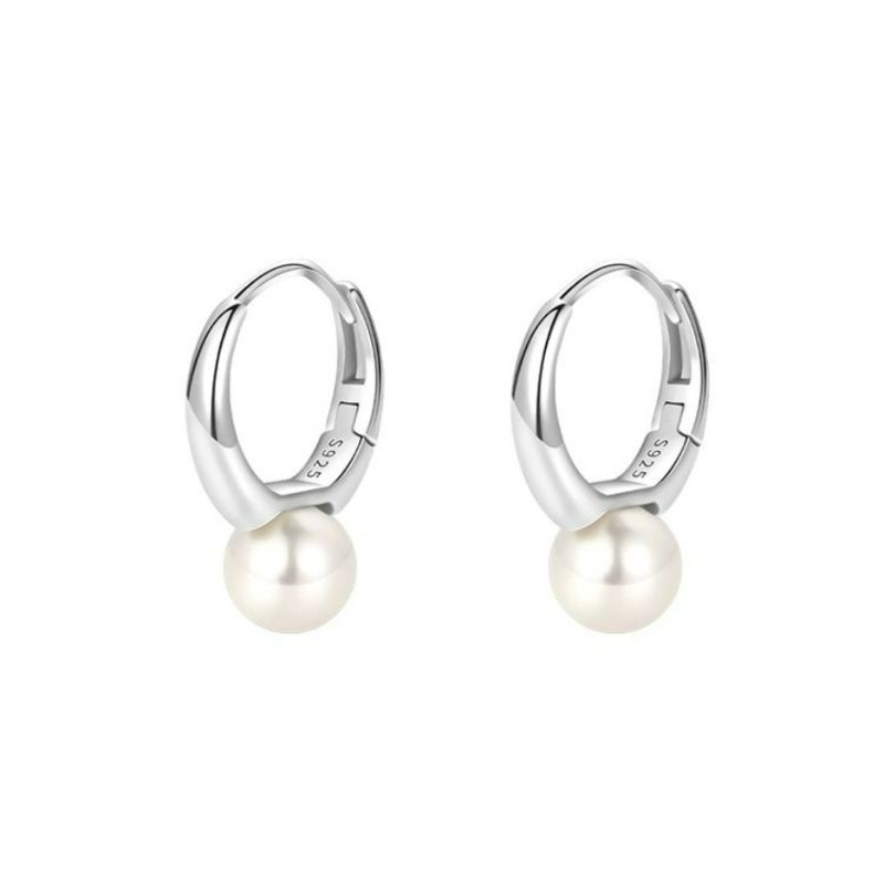 Sterling Silver Ring Pearl Earrings