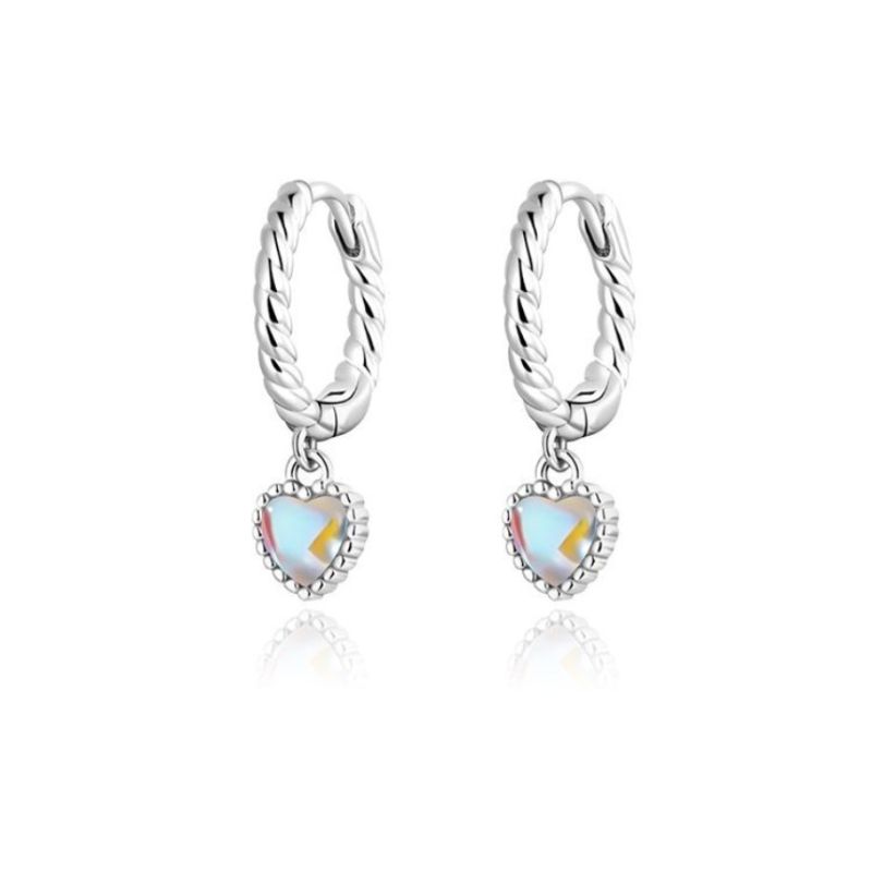 Sterling Silver Moonstone Heart Earrings